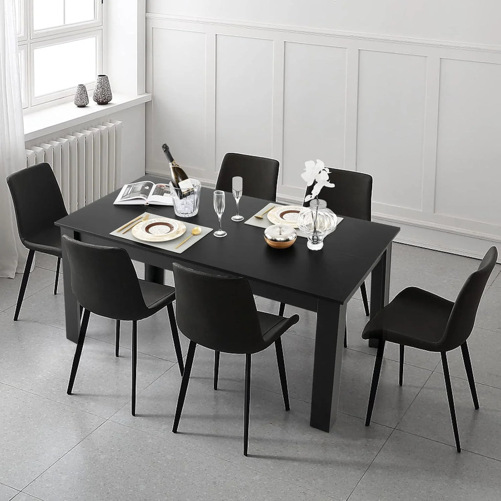 Dining Table for 6-8, Wood Rectangular Table, 63" L x 31.5" W x 30" H Large Farmhouse Center Table, Home Furniture Kitchen Table, Modern Dining Room Table, Supporting for 330LBS, Black1 pcs