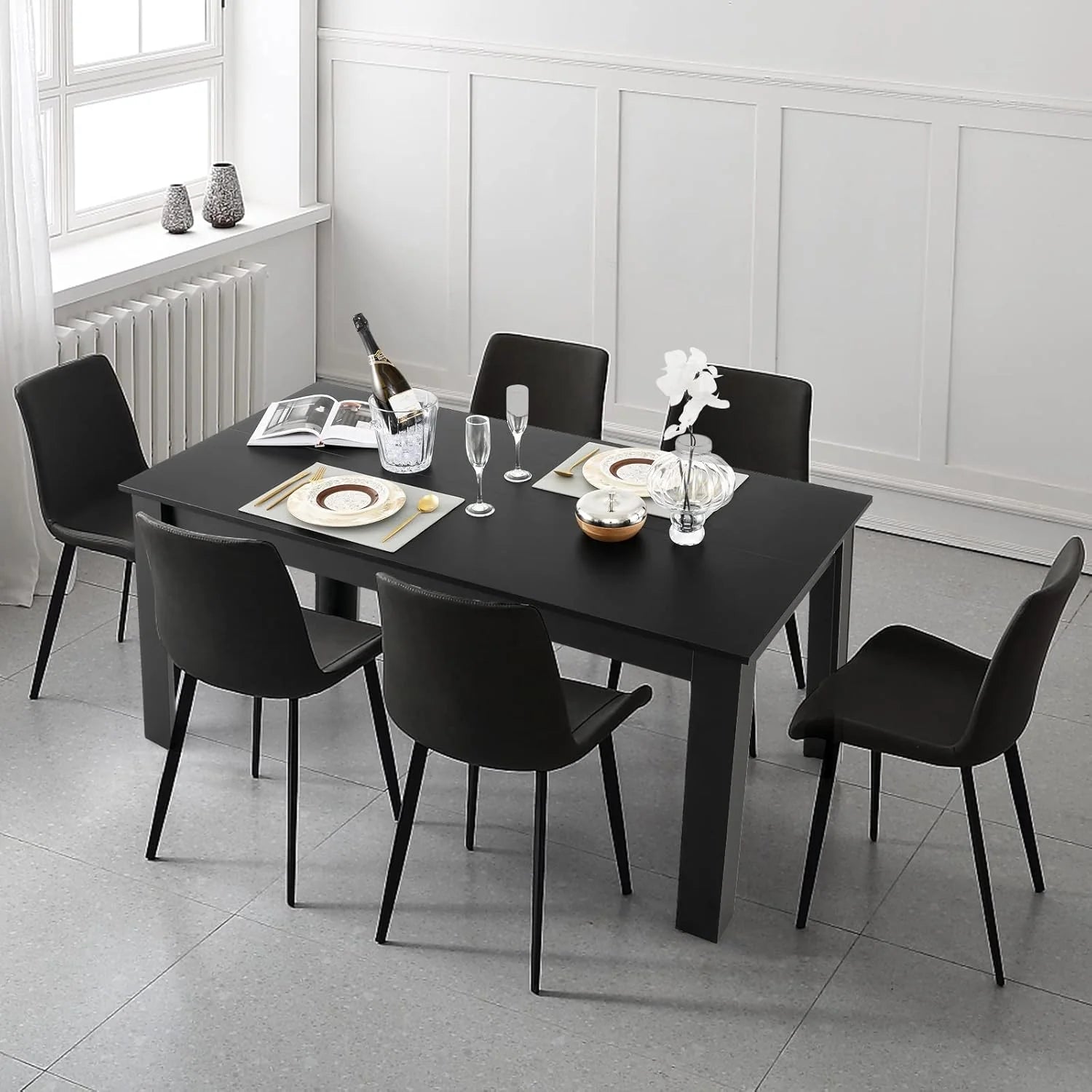 Dining Table for 6-8, Wood Rectangular Table, 63" L x 31.5" W x 30" H Large Farmhouse Center Table, Home Furniture Kitchen Table, Modern Dining Room Table, Supporting for 330LBS, Black1 pcs