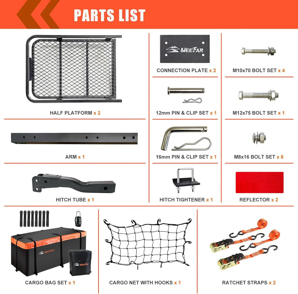 Roof Rack Carrier Basket Universal Rooftop 51" X 36" X 5" + Waterproof Bag 15 Cubic Feet (44" 34" 17"), and Cargo Net with Attachment Hooks, Ratchet Straps1 pcs