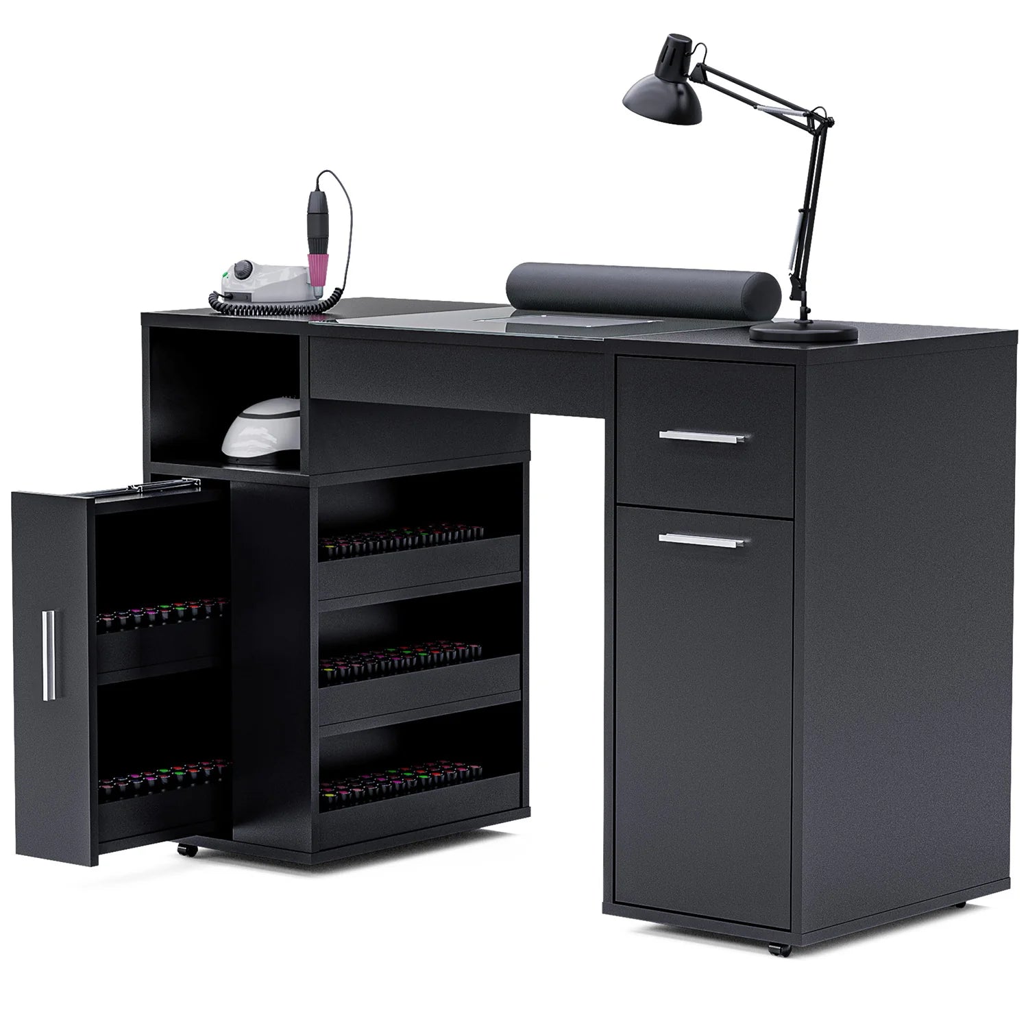 Manicure Table with Glass Top Black