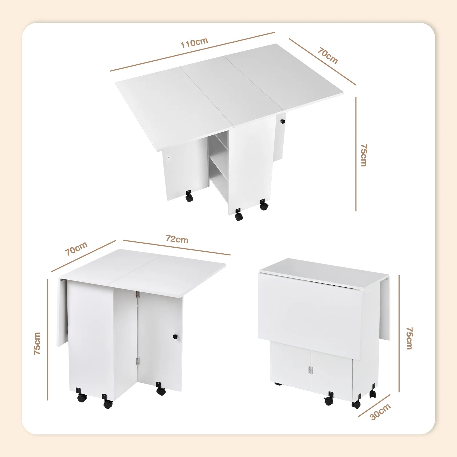 Foldable Dining Table with Storage Shelves