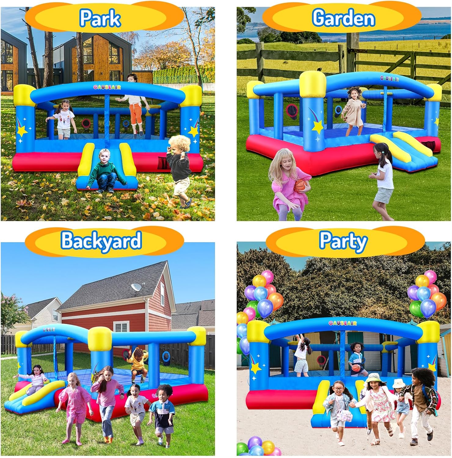 Big Inflatable Bounce House for Party Fun,15ft x 14.8ft,Double Basketball Hoop,Throw Ball Game,Reinforced PVC Bounce Floor,Jumping Bouncy Castle Holds 6 Kids1 pcs