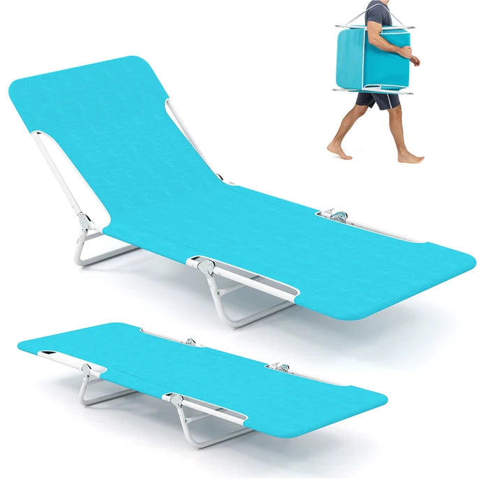 2 Pieces 5-position Outdoor Folding Chaise Lounge with Carry Strap for Patio