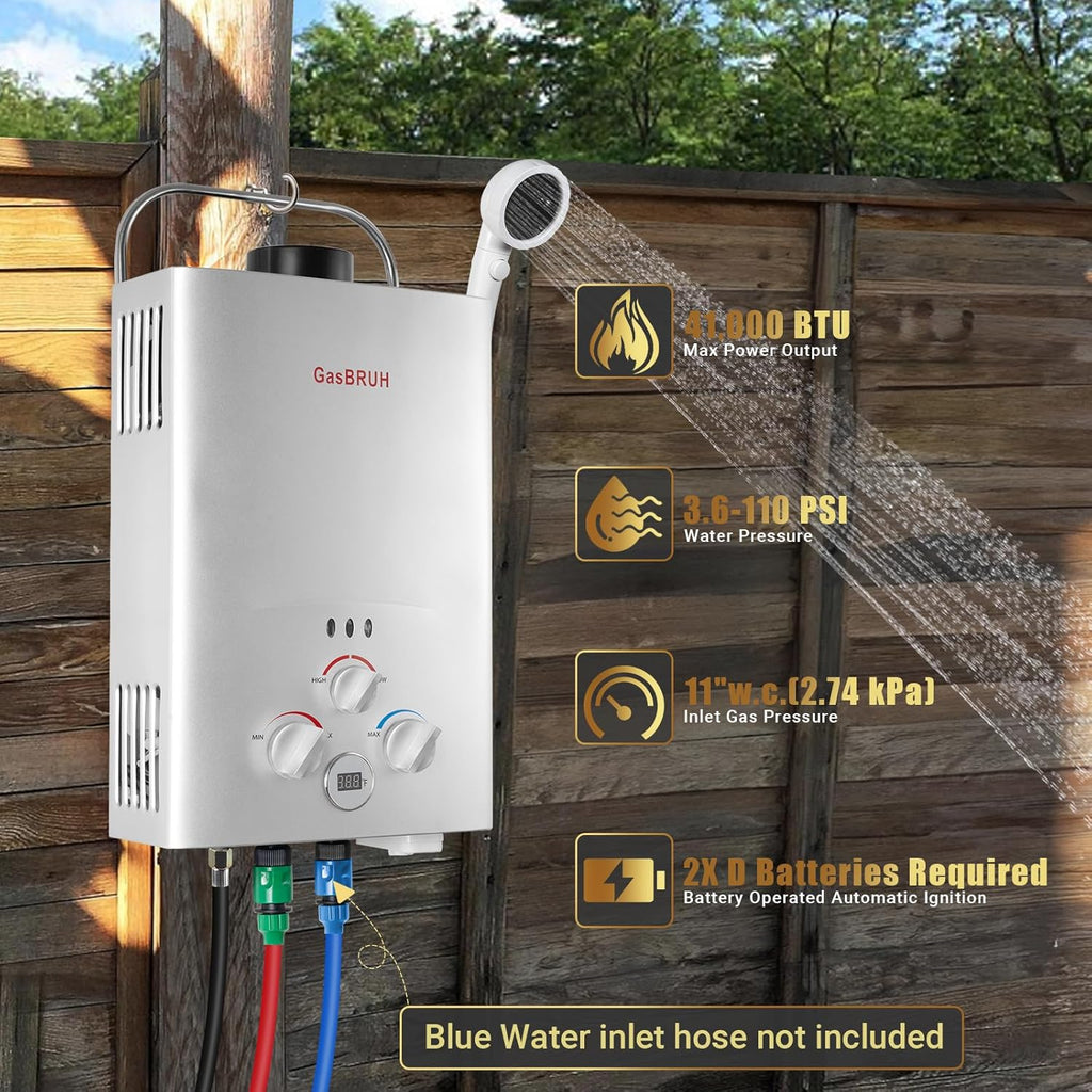 Tankless Water Heater Outdoor, 1.58 GPM, 6L Portable Propane Camping Water Heater with Overheating Protection for Indoor,RV,Camping1 pcs