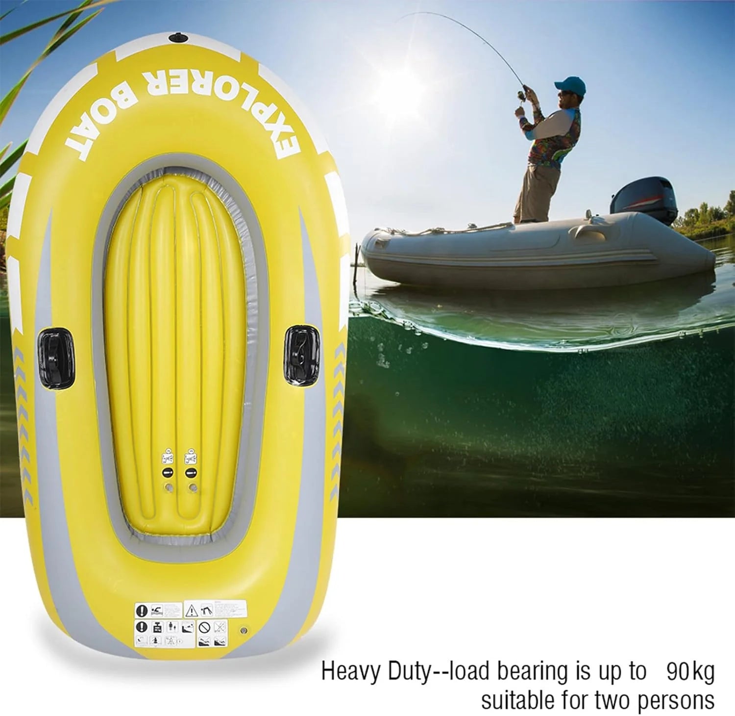 Inflatable Kayak Series, Inflatable Boat Set, Inflatable Boat Rafts Dual Air Chambers, Welded Oar Locks, Grab Handles, Bow Rope, Sporty Design, 2 Person for Adults1 pcs