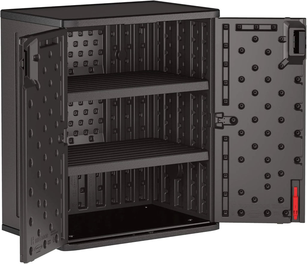 Suncast Commercial Heavy-Duty 9 Cubic Ft. Resin Storage Cabinet with Lockable Handles, Adjustable Metal-Reinforced Shelves for Garage or Workspace, Black, Made in The USA1 pcs