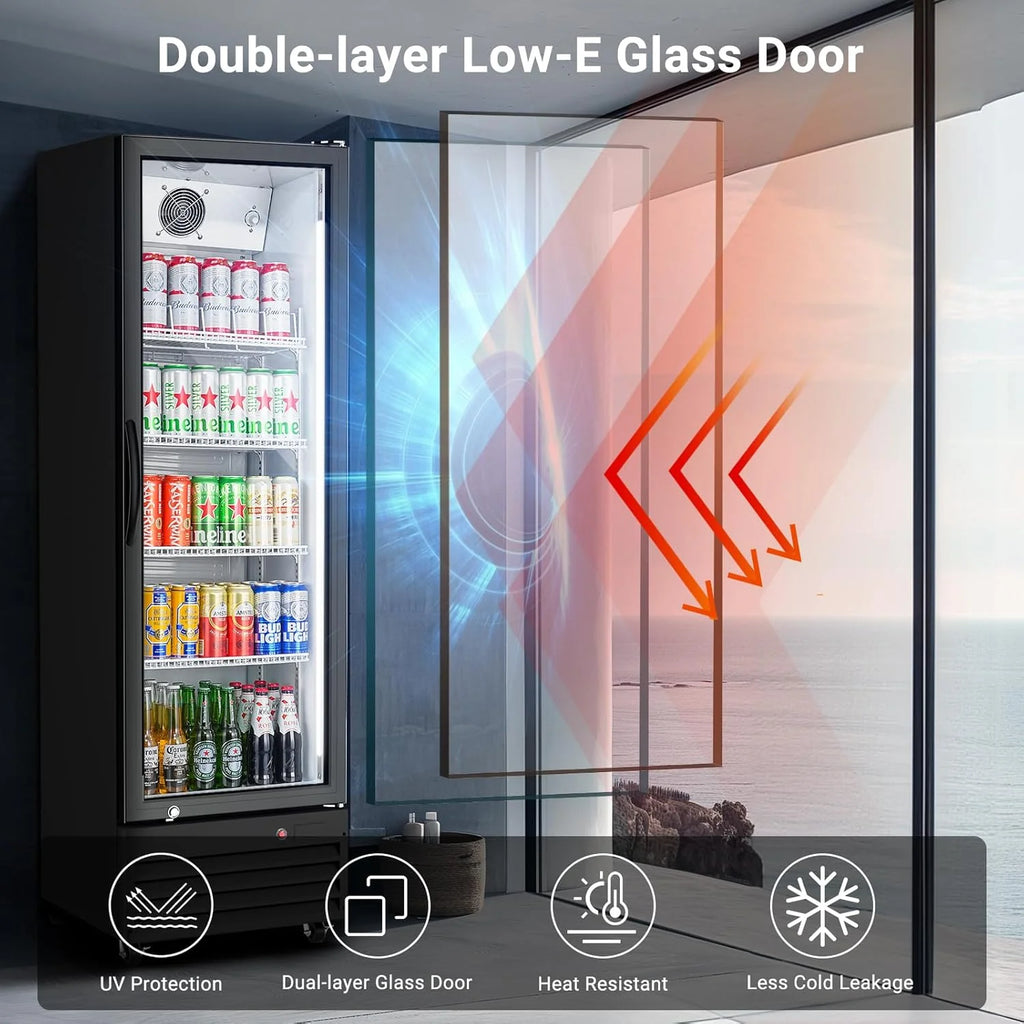 Commercial Glass Door Display Refrigerator,12.5 Cu.Ft Merchandiser Drink Refrigerator,Upright Commercial Bar Beverage Fridge,Display Drink Cooler with Soft LED Light1 pcs