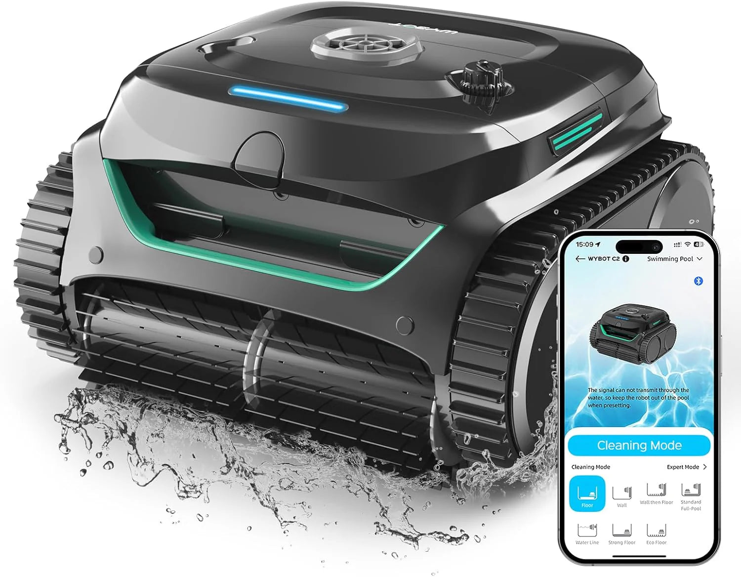 Cordless Robotic Pool Cleaner, Automatic Pool Vacumm with 180mins Runtime, App Control, Wall and Waterline Cleaning, Dual Filtration, for Inground Pools up to 2152 Sq.ft1 pcs
