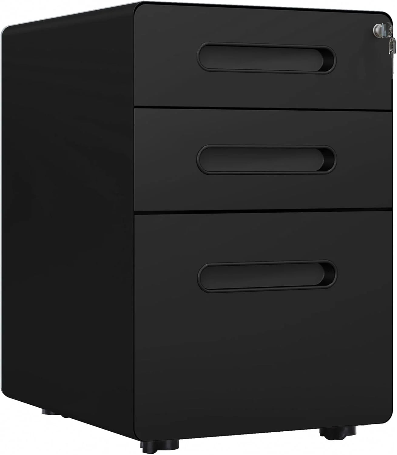 3 Drawer Vertical Filing Cabinet with Lock and Wheels, Under Desk Mobile File Cabinet for Legal, A4, Letter Size, Steel Frame for Home Office, Black1 pcs