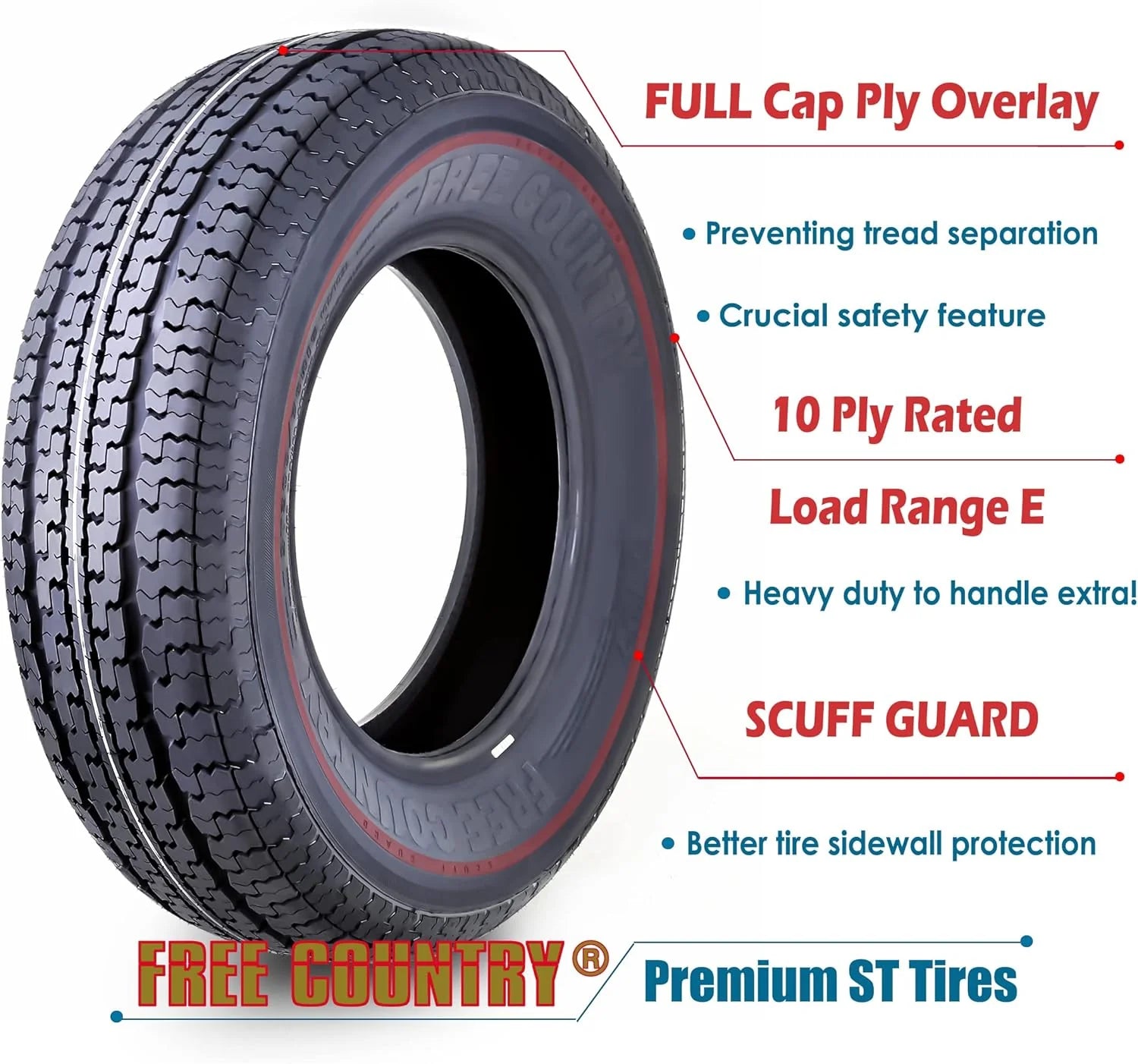 Libra Trailer Parts set of 4 Heavy Duty Trailer Tires ST205/75R15 205 75 15 10-Ply Load Range E Steel Belted Radial w/Scuff Guard1 pcs