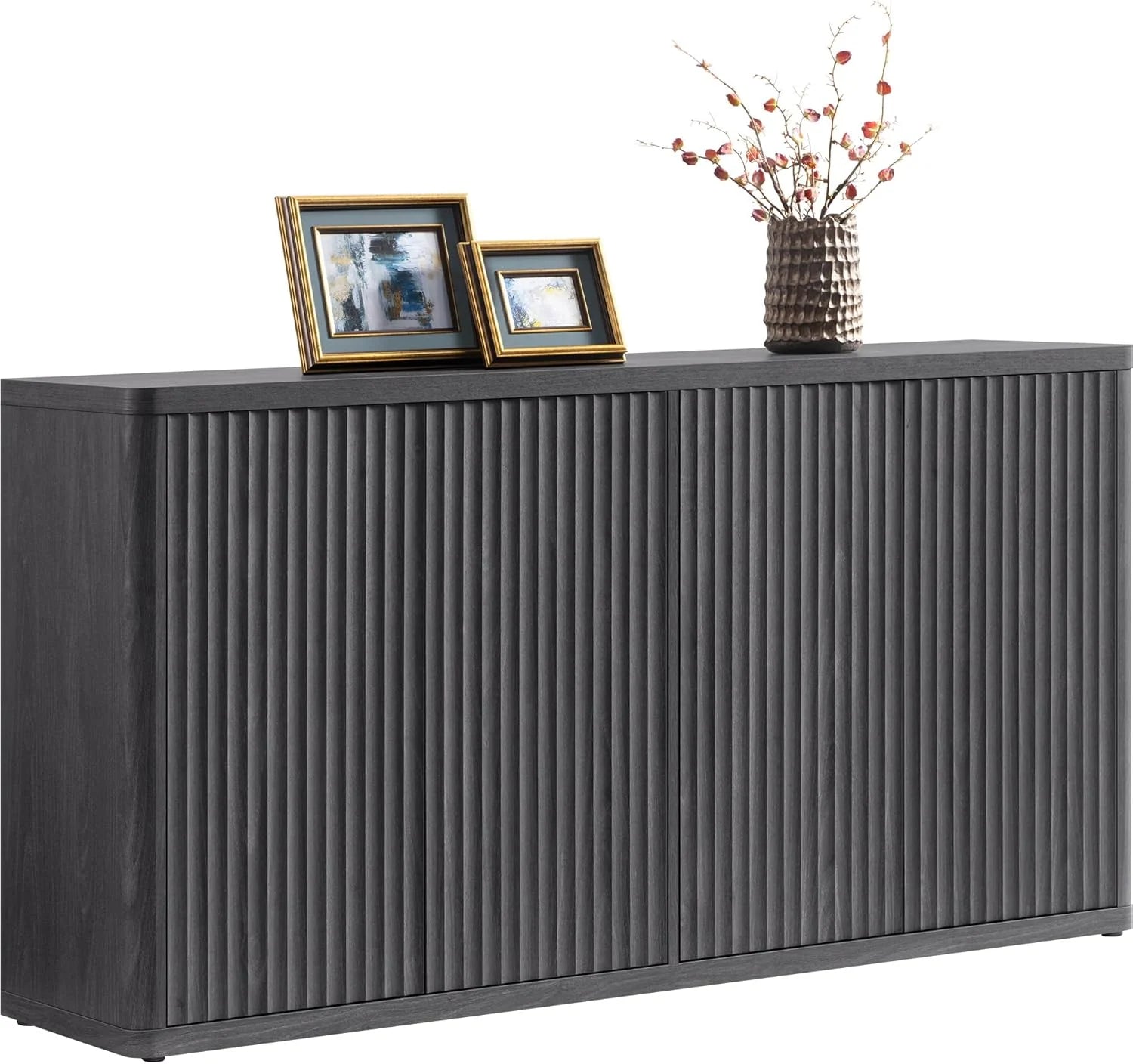 Buffet Cabinet with Storage Accent Sideboard with 4 Doors 66.3" Fluted Credenza Modern Buffet Table Media Console Cabinet Entryway Cabinets for Living Room Kitchen Dining Room Hallway1 pcs