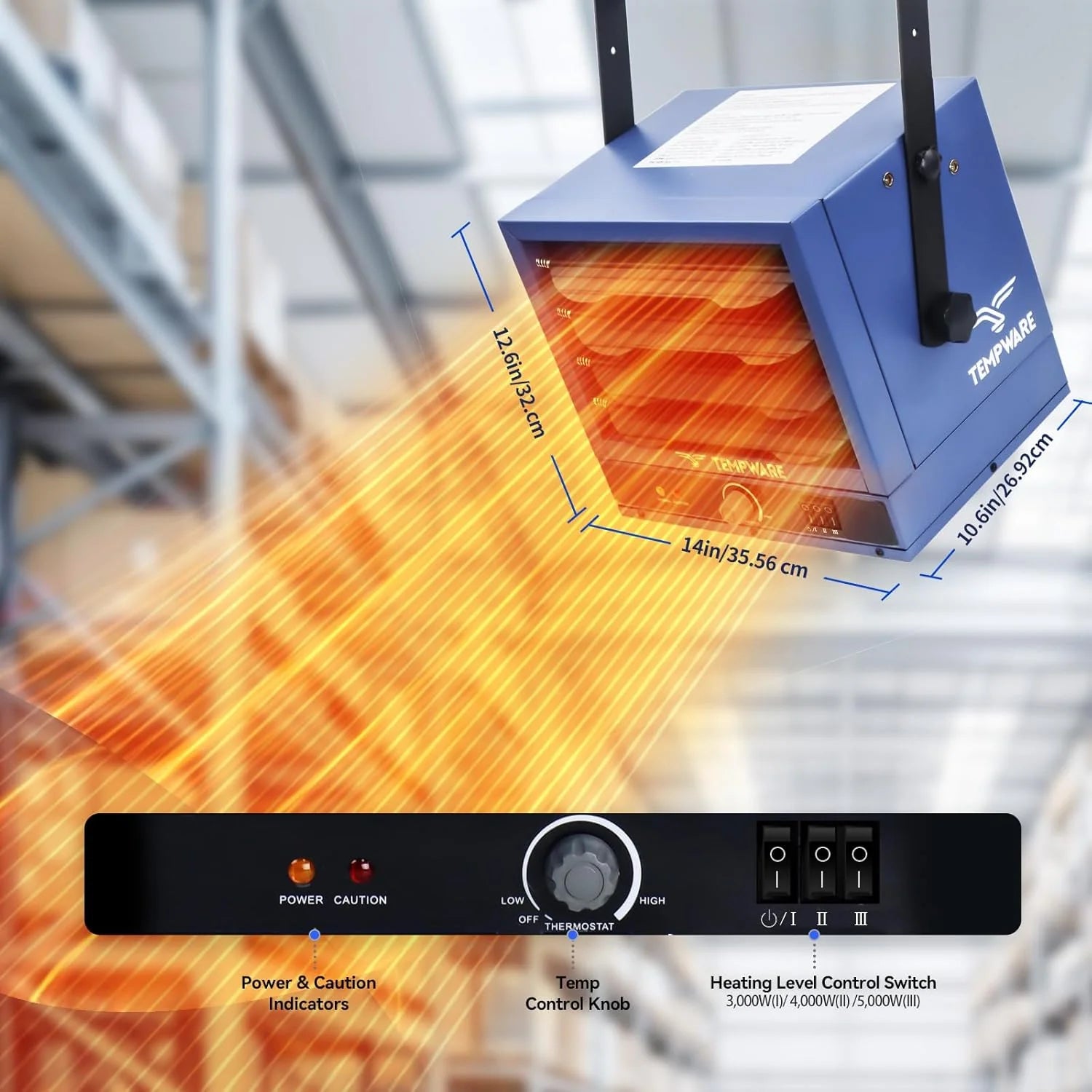 Electric Garage Heater, 7500-Watt Digital Fan-Forced Ceiling Mount Shop Heater with Full-Function Remote, 240-Volt Hardwired 12-Hour Timer, Ideal for Workshop Blue1 pcs