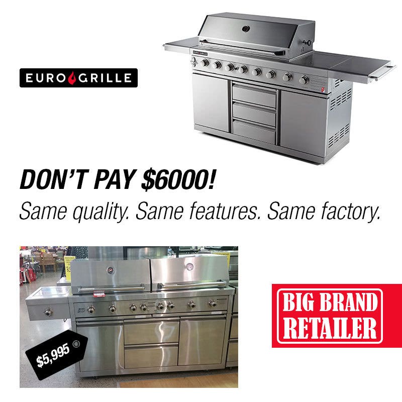 EuroGrille 8 Burner BBQ Outdoor Barbeque Gas Stainless Steel Kitchen