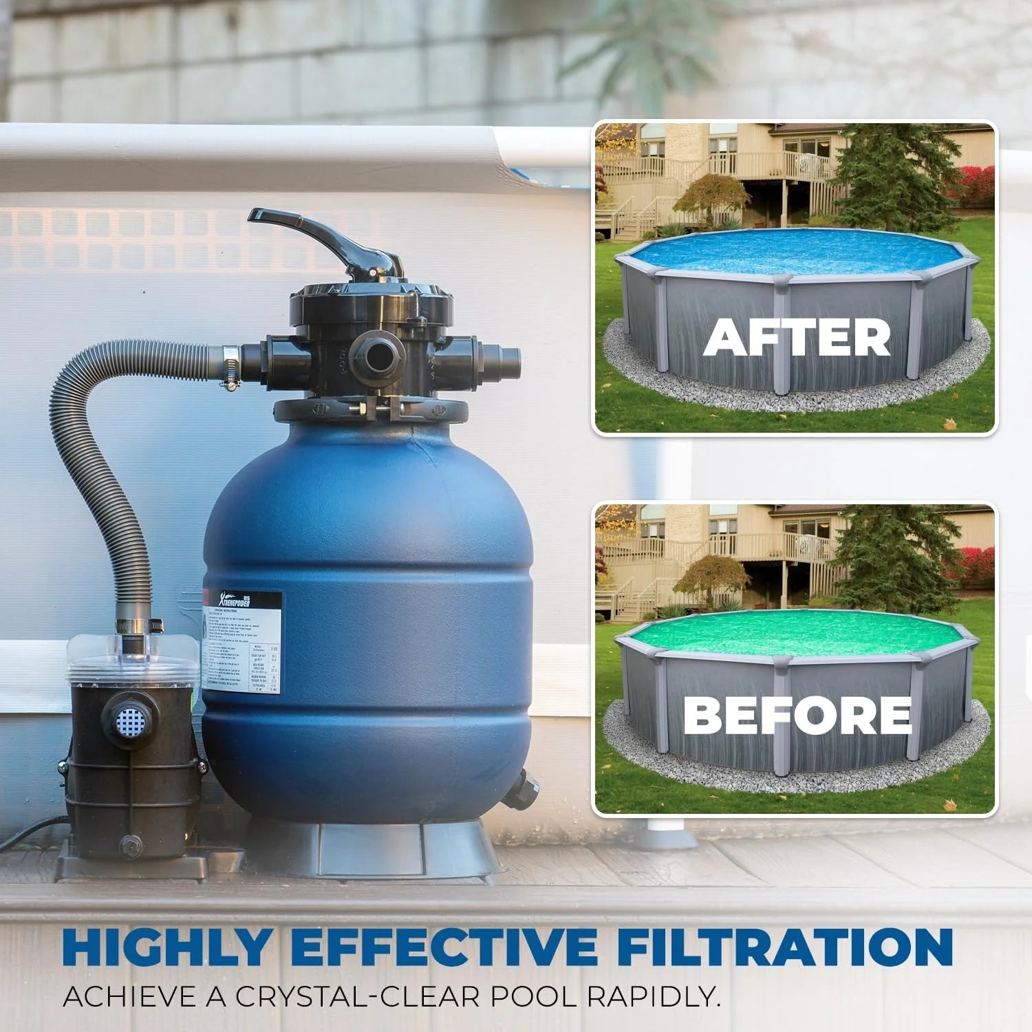 13-inch sand filter, 0.75 horsepower, swimming pool pump, 2400 gallons per hour, suitable for outdoor swimming pool package, multi-interface valve, maximum capacity 10000 gallons, 1-1/4 inch NPT interface1 pcs