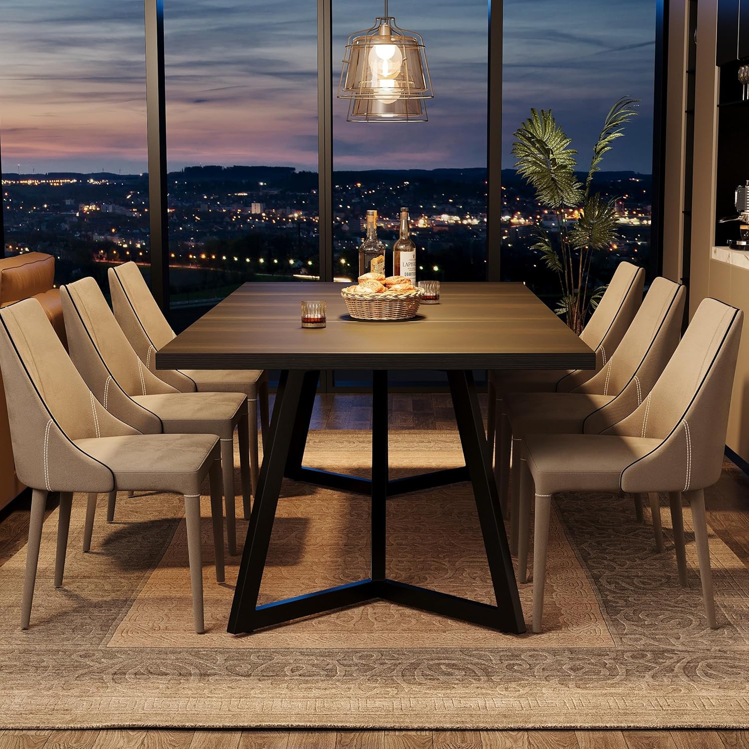 70.86-Inch Large Dining Table for 4-6, Modern Black Dining Room Table with Metal Frame, Rectangular Kitchen Dinner Table for Home Dining Room Family1 pcs