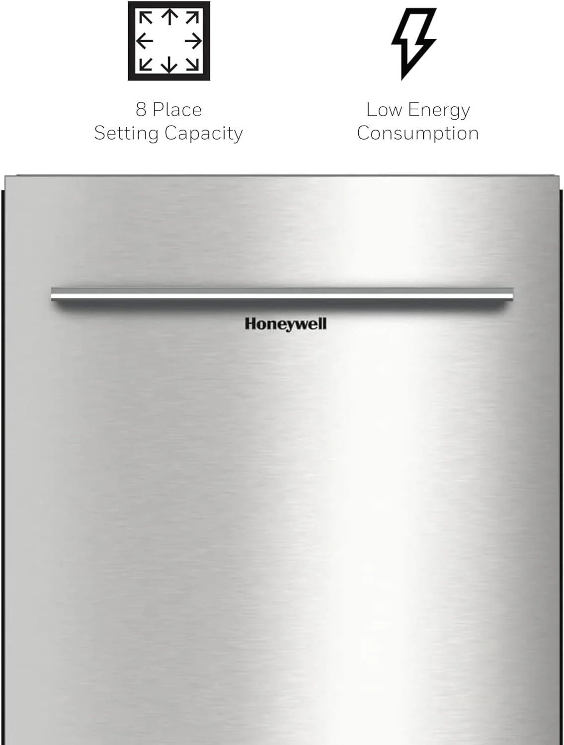 Honeywell 18 Inch Dishwasher with 8 Place settings, 6 Washing Programs, Stainless Steel Tub, UL/Energy Star- Stainless Steel
