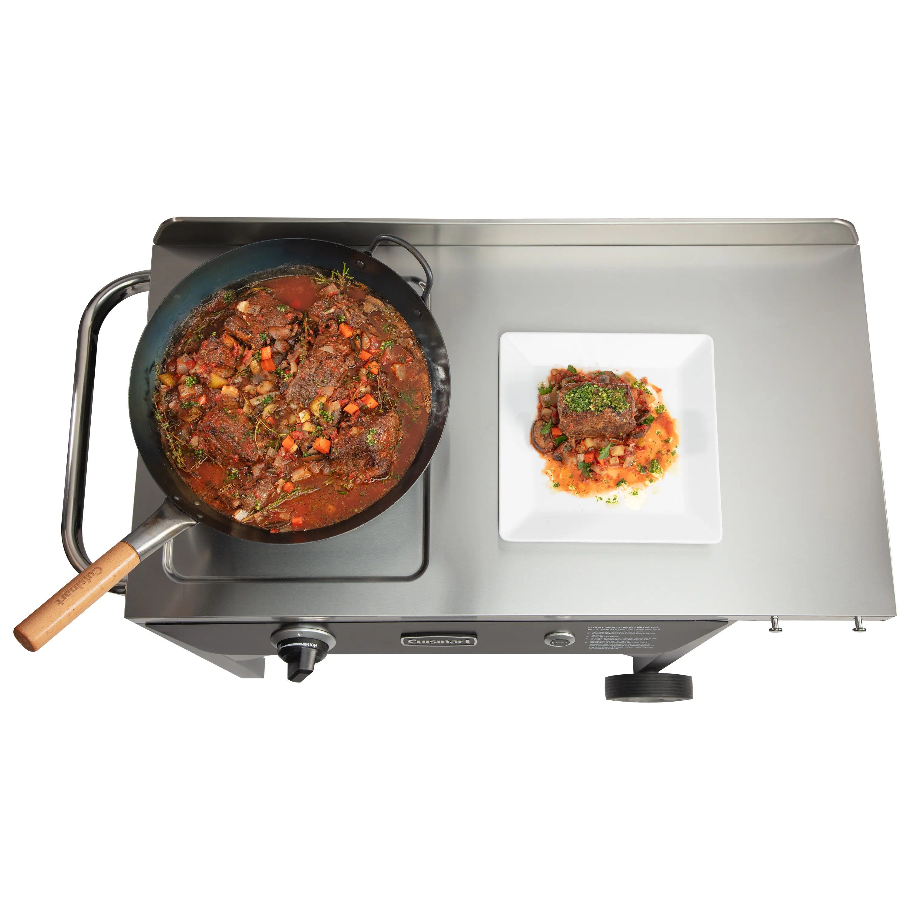 Cuisinart – Outdoor Wok Station, 50,000 BTU Propane Outdoor Wok Burner w Prep Table, 14′′ Carbon Steel Wok for Stir Fry, Searing, BBQ – Black
