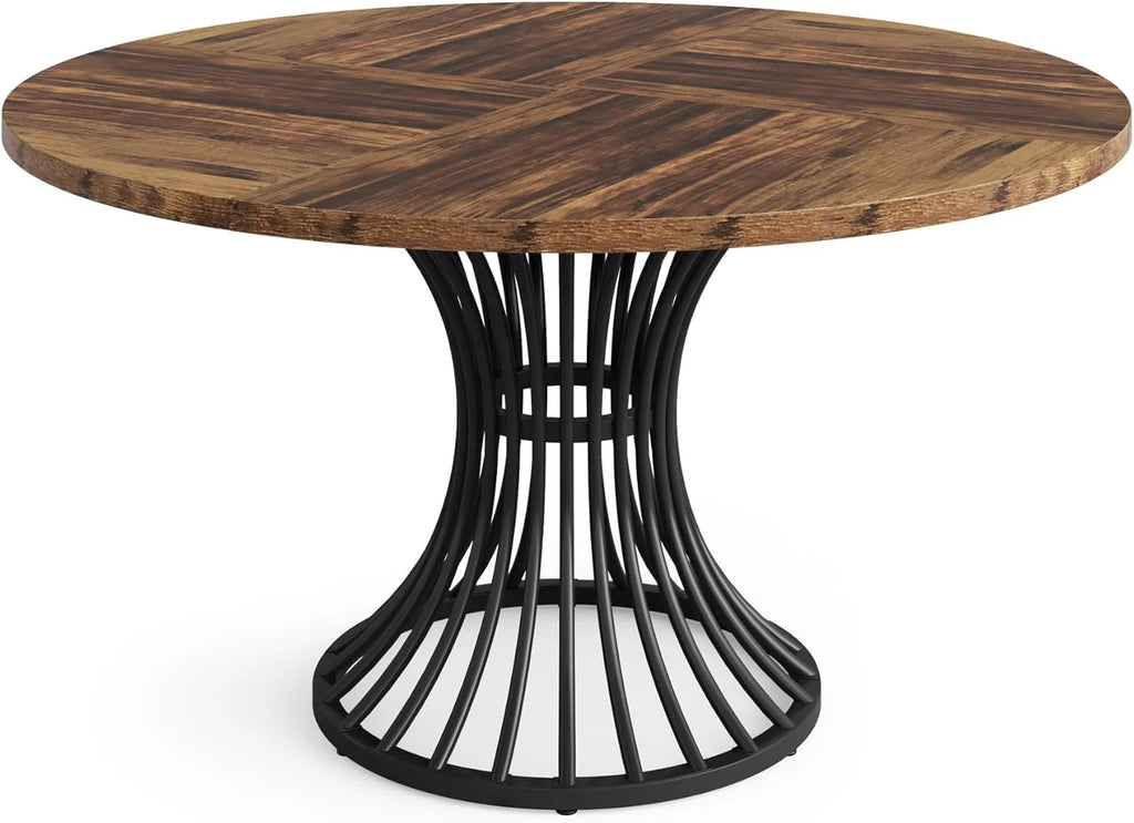 Round Dining Table for 4-6 People, 47-Inch Farmhouse Dinning Room Table Circle Kitchen Table, Industrial Dinner Table with Metal Base for Kitchen, Living Room, Rustic Brown1 pcs