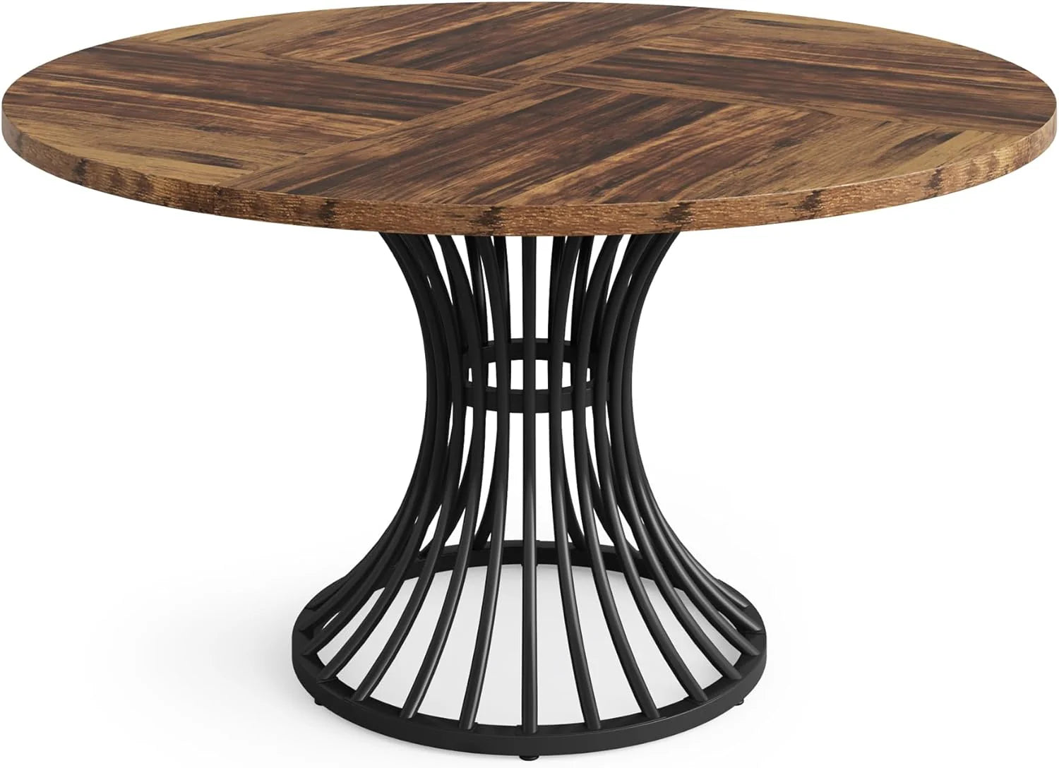 Round Dining Table for 4-6 People, 47-Inch Farmhouse Dinning Room Table Circle Kitchen Table, Industrial Dinner Table with Metal Base for Kitchen, Living Room, Rustic Brown1 pcs