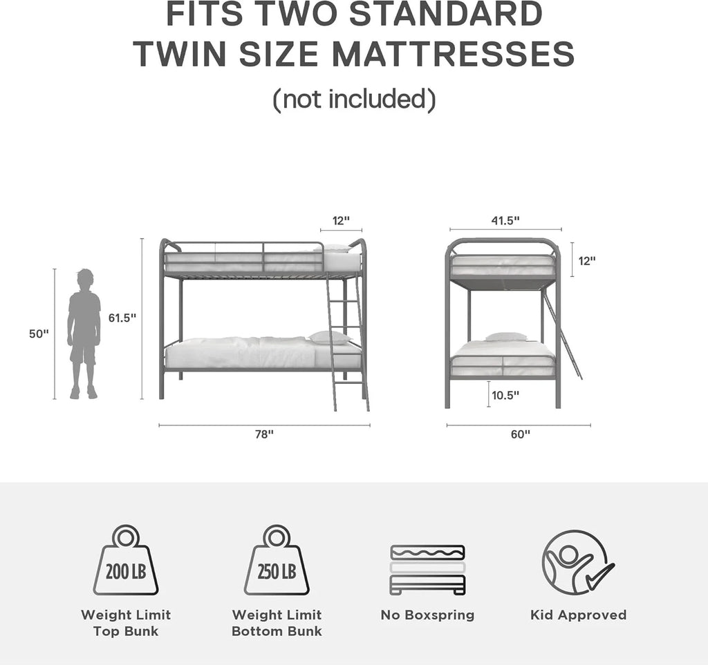DHP Dusty Twin Over Full Metal Bunk Bed, Off White1 pcs