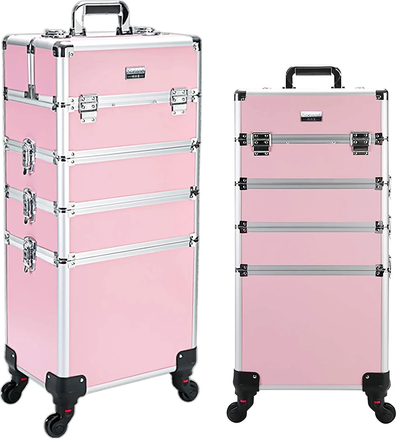 4 in 1 Professional Rolling Aluminum Cosmetic Makeup Train Organizer Storage Case Artist Train Case Salon Beauty Cosmetic Jewelry Organizer Trolley with 4 Wheels (All Black)1 pcs