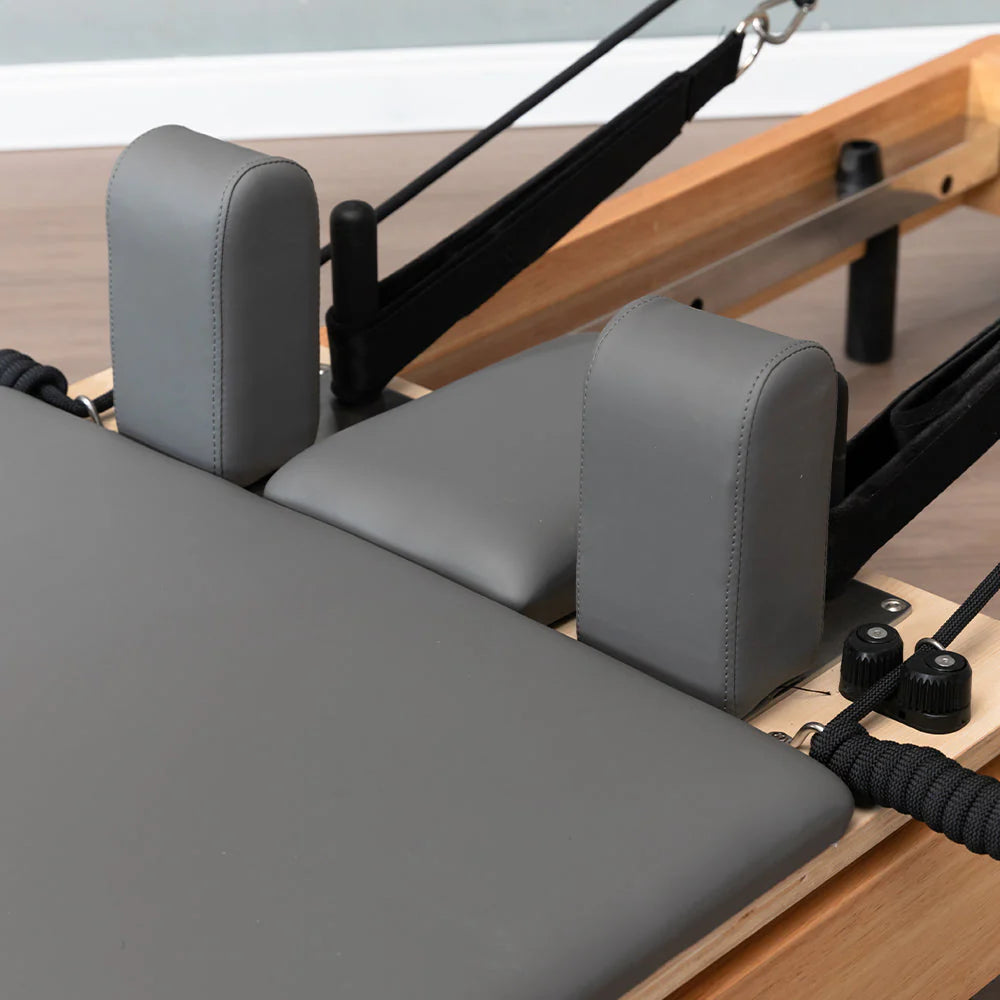 Foldable Pilates Reformer for Home Workouts, Oak Wood Frame, 6 Springs