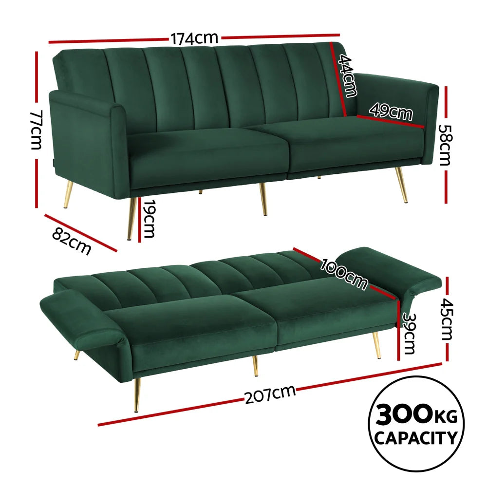 Artiss Sofa Bed 3 Seater Couch Convertible Lounge Adjustable Arm Recliner Velvet