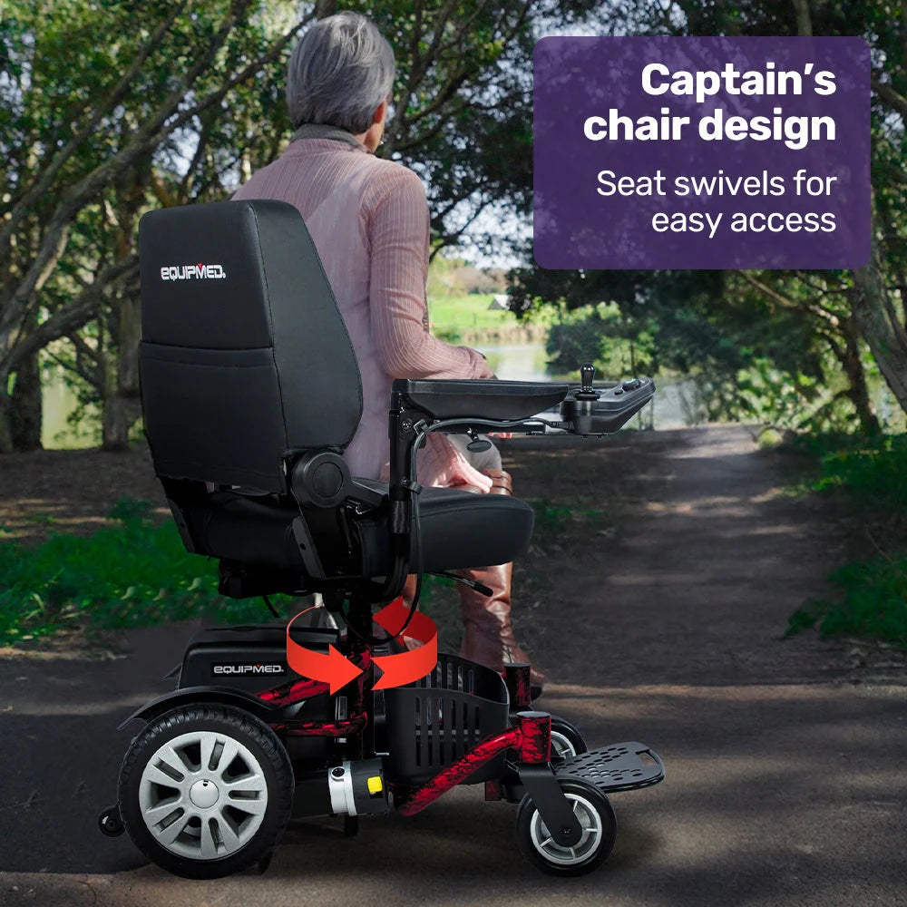 EQUIPMED Heavy Duty Electric Wheelchair, Up to 20km Range, Ultra-Comfortable, Great Turning Circle, Safe Stable Non-Slip Anti-Roll Back Power Chair, Red