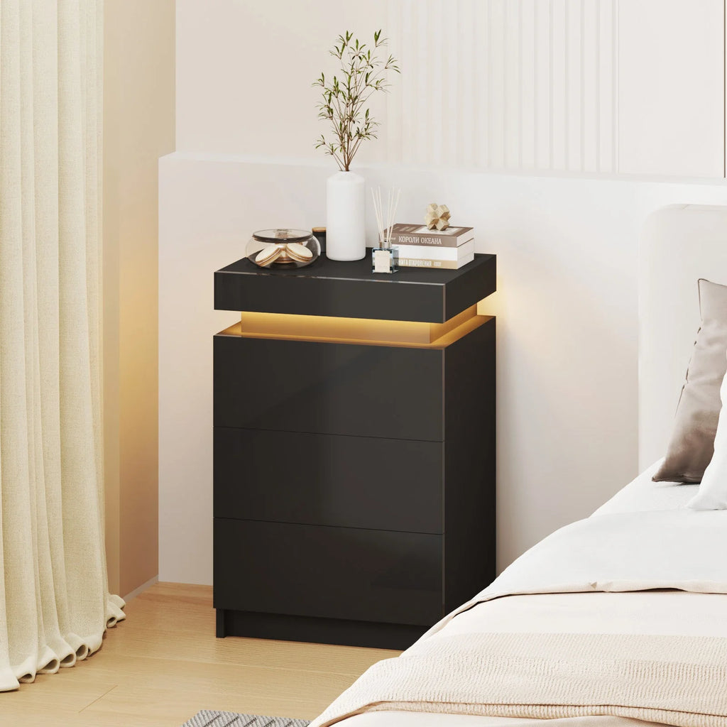 2 Set of Bedside Table 3 Drawers With LED Light