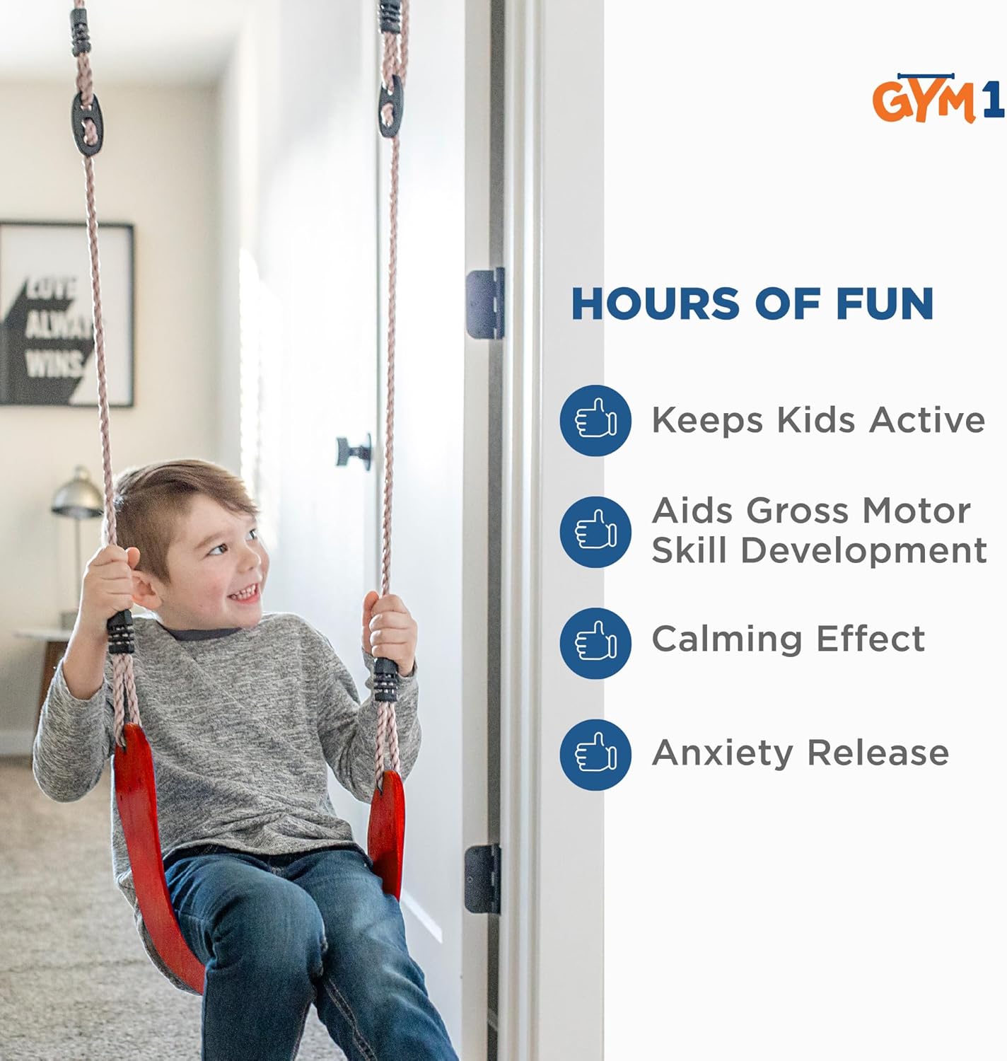 6-Piece Doorway Gym for Kids, includes Door Sensory Swing, Indoor Pull-Up Bar for Adults, Rings, Hanging Trapeze, Ladder & Knotted Rope, Holds Up to 300 Lbs