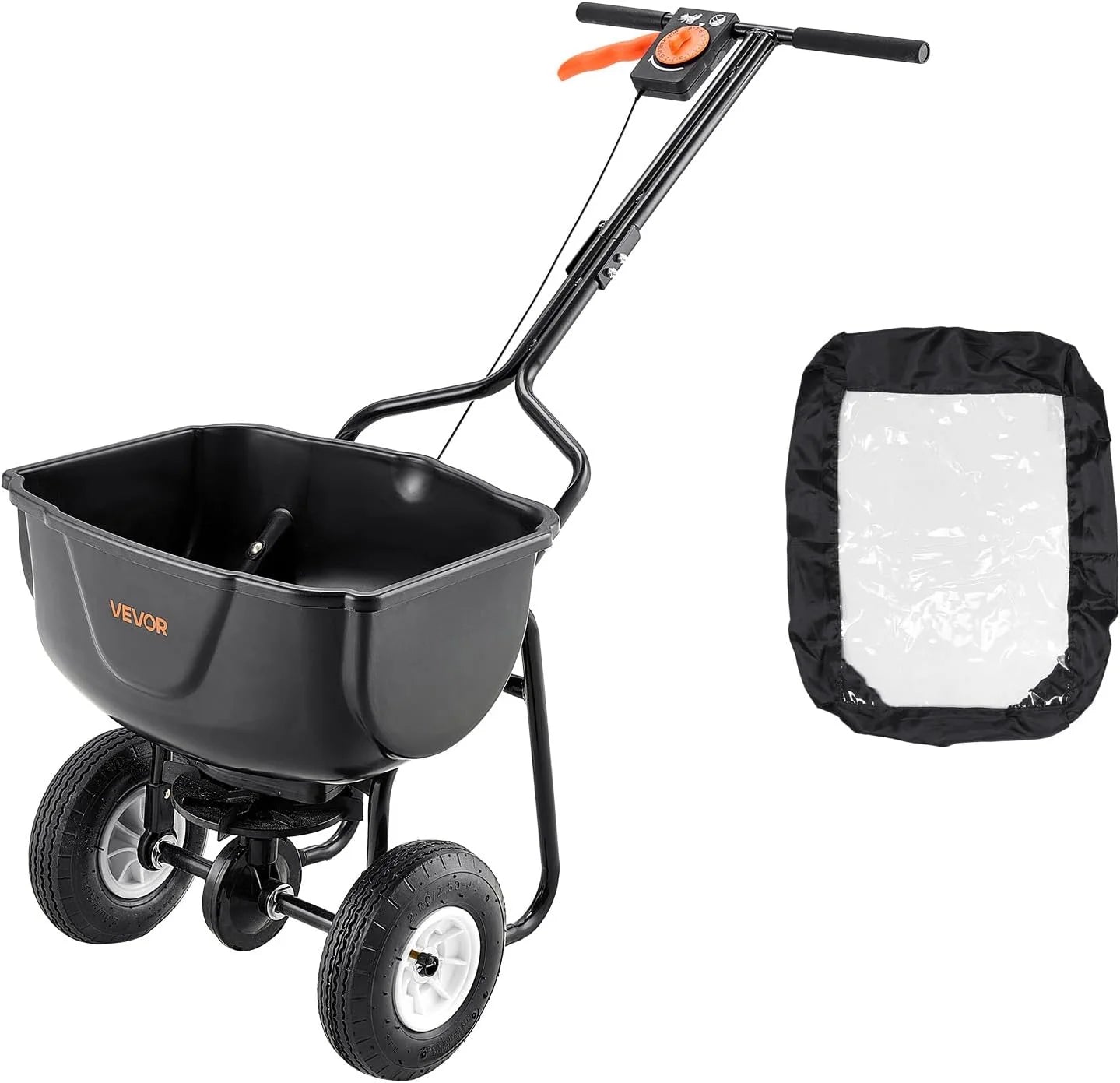 Broadcast Spreader, 60LBS Capacity, Walk-Behind Push Spreader, 0-9.8 ft Spreading Width, 10 in All Terrain Pneumatic Tires, Lawn Spreaders with Hopper Grate, for Seed, Fertilizer, Salt, Ice Melt1 pcs