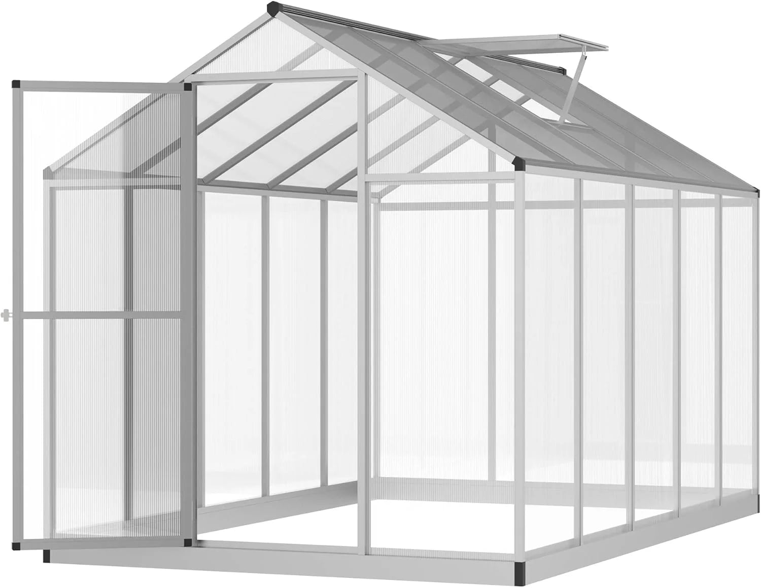 6' x 8' x 6.4' Polycarbonate Greenhouse, Aluminum Walk-in Green House Kit Garden, Plants Grow with Rain Gutter and Roof Vent1 pcs