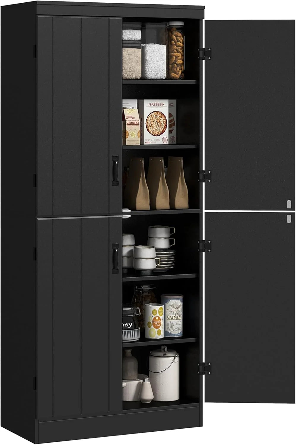 70" Tall Kitchen Pantry Cabinet, Freestanding Buffet Storage Cabinet with 4 Doors and 2 Adjustable Shelves, Natural1 pcs