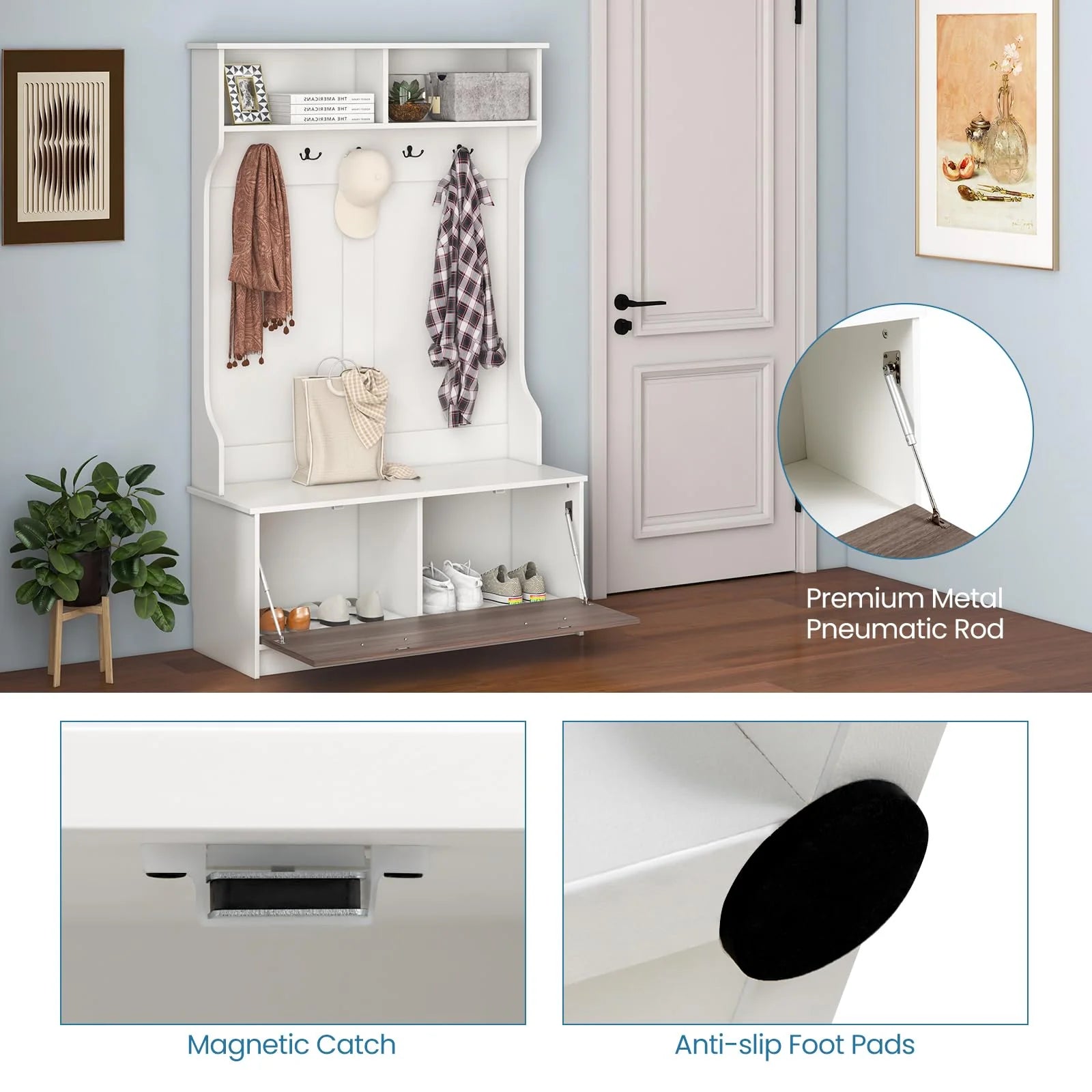 Giantex 160cm Hall Tree | Entryway Organizer with Coat Rack & Storage Bench