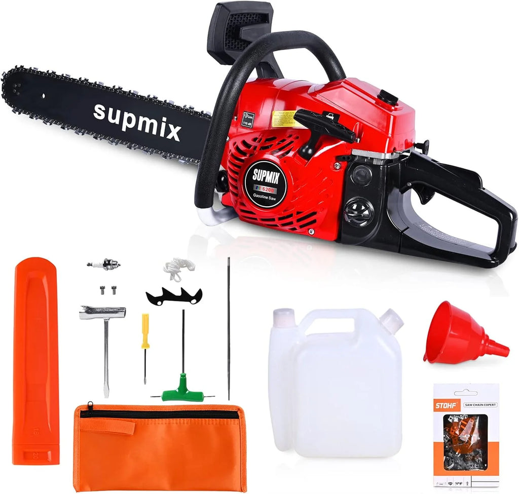 20-Inch Gas Powered Chainsaw,62cc Petrol Chainsaw Garden Tools,3.4HP 2 Cycle Gasoline Powered Chain Saws Handheld Cordless Petrol Chainsaws for Tree Cutting Outdoor Home Farm All Parts1 pcs