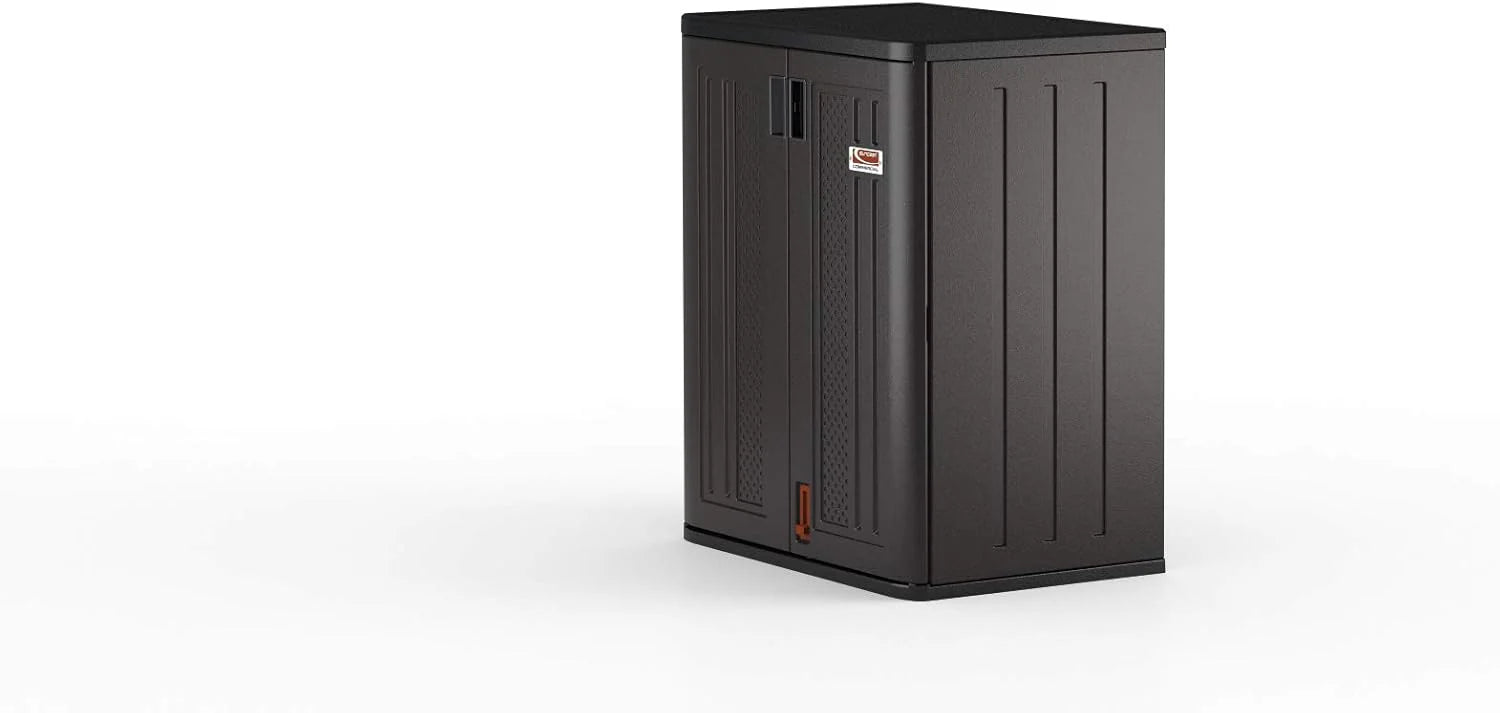 Suncast Commercial Heavy-Duty 9 Cubic Ft. Resin Storage Cabinet with Lockable Handles, Adjustable Metal-Reinforced Shelves for Garage or Workspace, Black, Made in The USA1 pcs