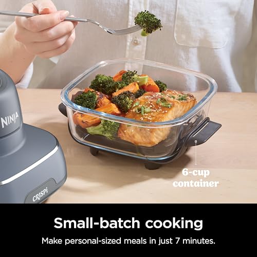Ninja Crispi 4 in 1 Portable Glass Air Fryer Cooking System, 4QT &amp; 6 Cup Glass Containers with Storage Lids, Easy Meals, Microwave, Freezer &amp; Dishwasher Safe, Air Fry, Bake &amp; More, Cyberspace, FN101GY : Home &amp; Kitchen