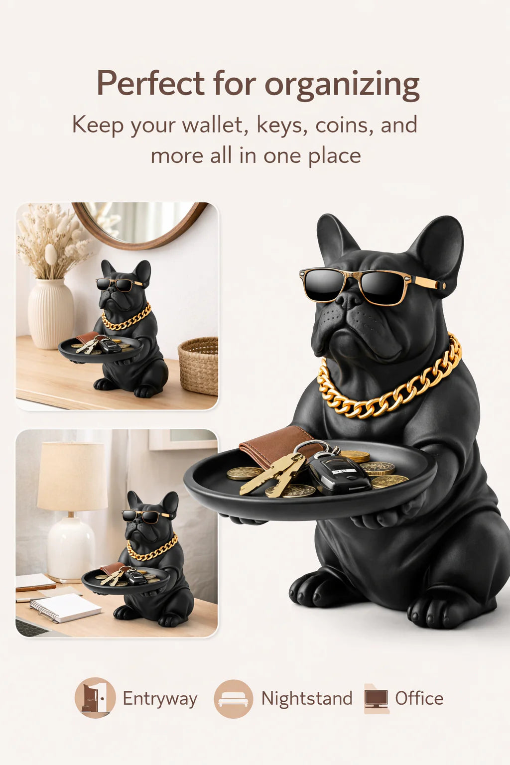 Bulldog Dog Figurine Key Storage Box – Resin Home Decor Statue