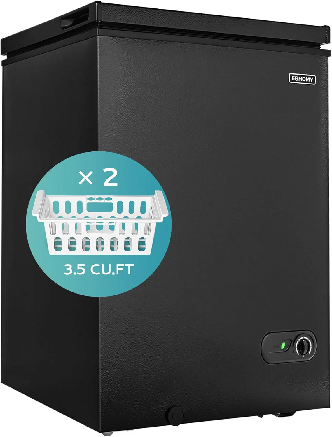 3.5 Cu.Ft Chest Freezer with Removable Basket, Small Deep Freezer Adjustable 7 Thermostat, Quiet Mini Freezer Free-Standing Top Door, Energy Saving for Apartment/Garage/Basement/Dorm/Home,Black1 pcs