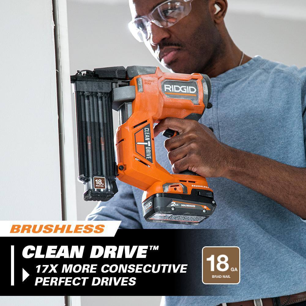RIDGID 18V Brushless Cordless Nailer Combo Kit with Brad &amp; Finish Nailers, Battery &amp; Charger