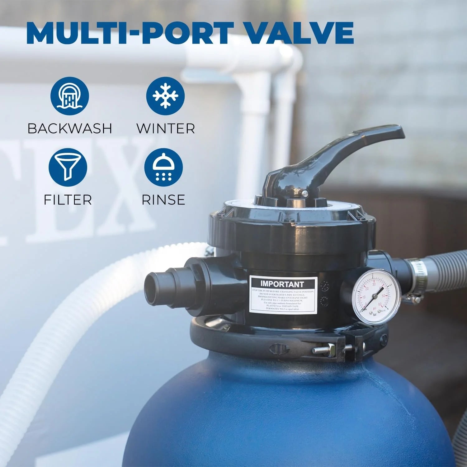 13-inch sand filter, 0.75 horsepower, swimming pool pump, 2400 gallons per hour, suitable for outdoor swimming pool package, multi-interface valve, maximum capacity 10000 gallons, 1-1/4 inch NPT interface1 pcs
