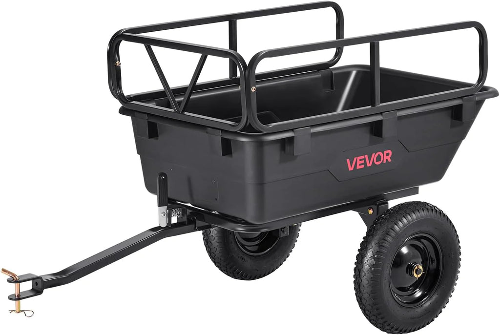Utility Trailer, 17 Cu. Ft & 600lbs Capacity, ATV UTV Hauling Trailer, Tow Behind Steel Dump Cart with 16" Tires, Hand Pull or Foot Pedal, Heavy Duty Yard Trailers for Lawn Mower Tractor1 pcs