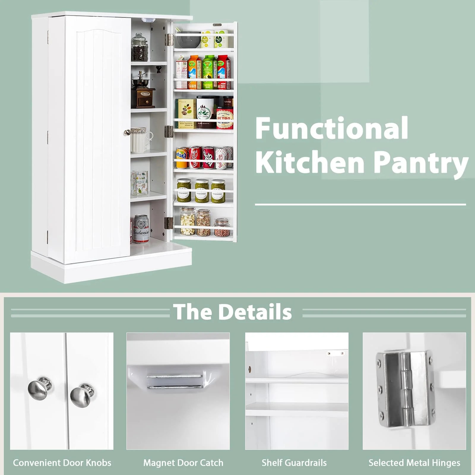 Giantex 2-Door Pantry Cabinet w/ 6 Adjustable Shelves, 17-Tier Buffet Sideboard, Kitchen Storage Cabinet