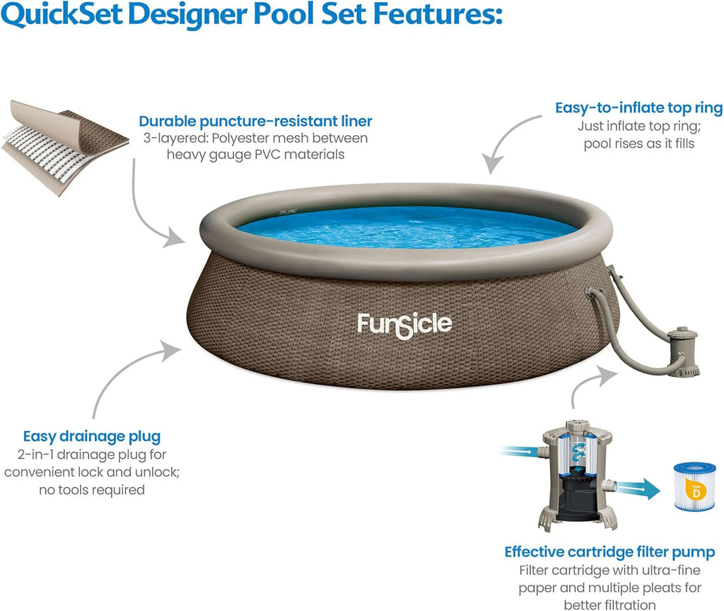 12ft x 36in Round Inflatable Above Ground Swimming Pool with Filter Pump – Easy Setup with Top Ring Design1 pcs