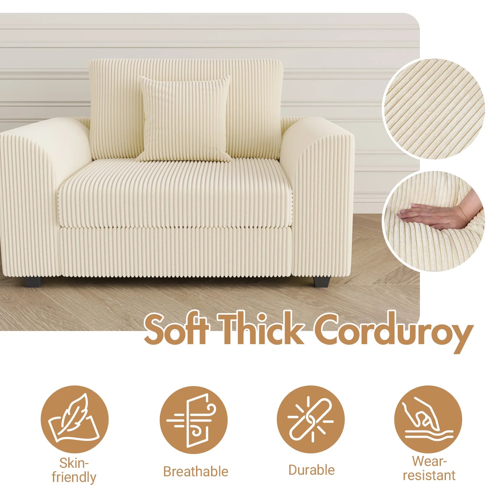 1 Seater Sofa Corduroy Armchair Couch(Pre-order)