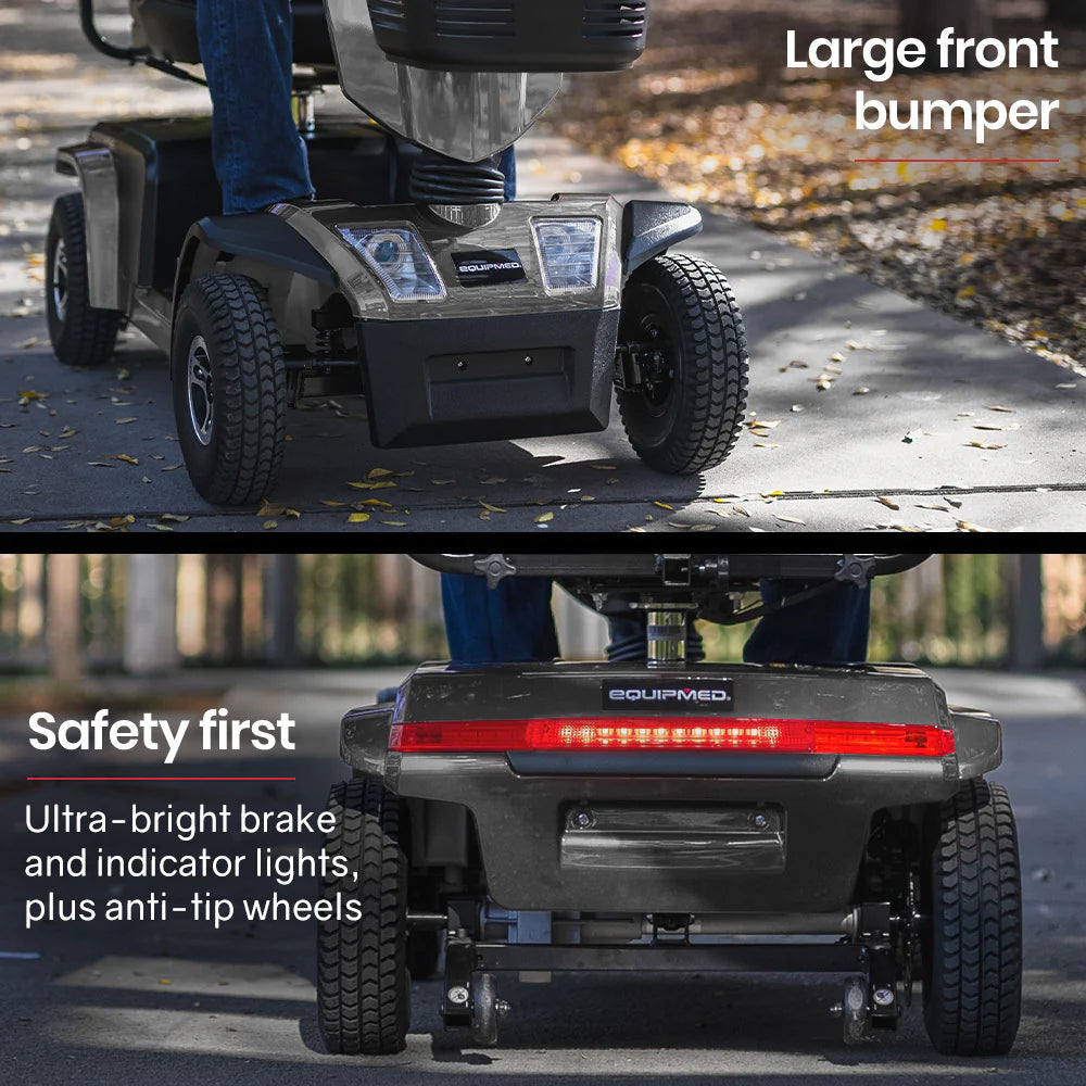 EQUIPMED Mobility Scooter, S-XXL comfortable size for all riders, 30km Max Range, 180kg capacity, Grey