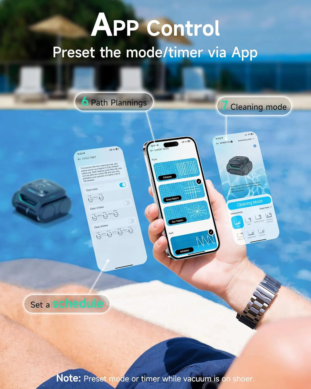 Cordless Robotic Pool Cleaner, Automatic Pool Vacumm with 180mins Runtime, App Control, Wall and Waterline Cleaning, Dual Filtration, for Inground Pools up to 2152 Sq.ft1 pcs