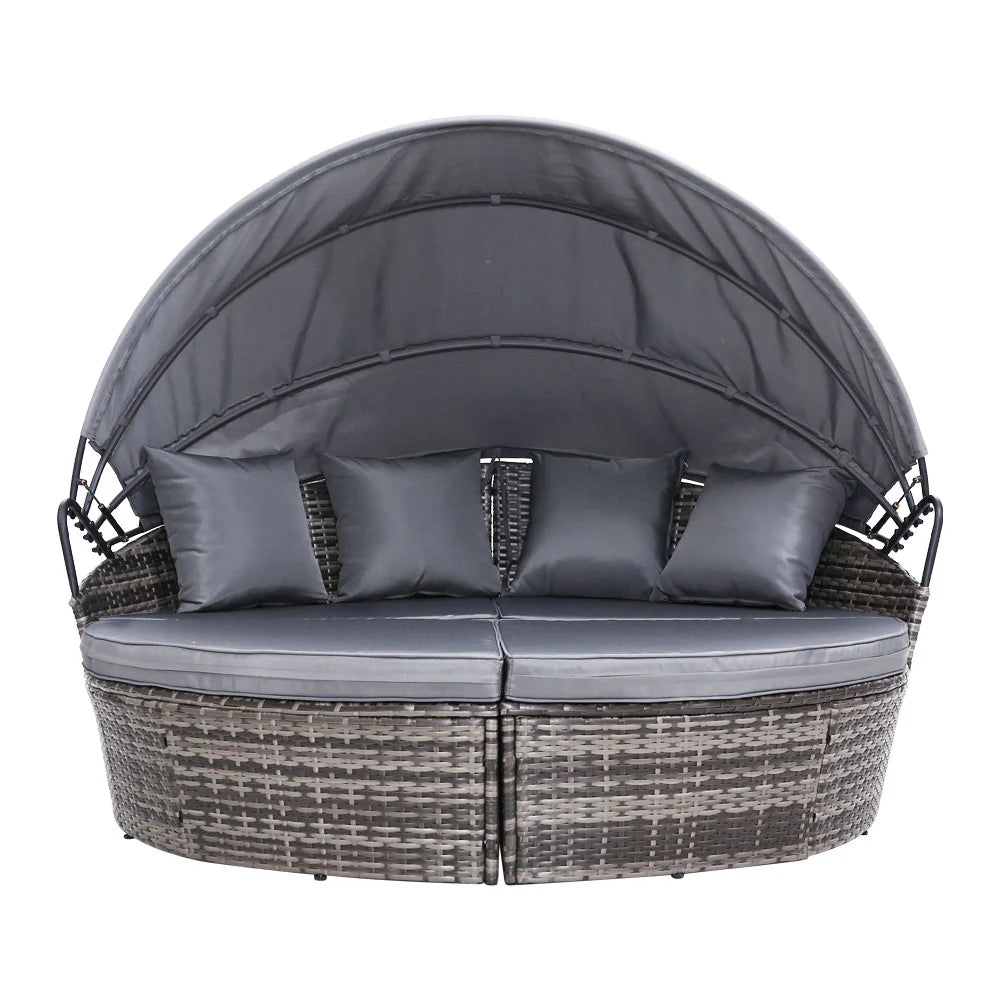 Gardeon Sun Lounge Setting Wicker Lounger Day Bed Outdoor Furniture Patio Grey