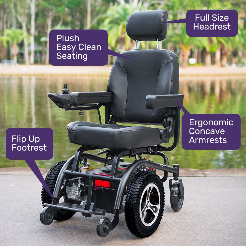 EQUIPMED Front Wheel Drive Power Electric Wheelchair, Up to 35km Range, Ultra-Comfortable, Safe Stable Non-Slip Anti-Roll Back Power Assist Chair