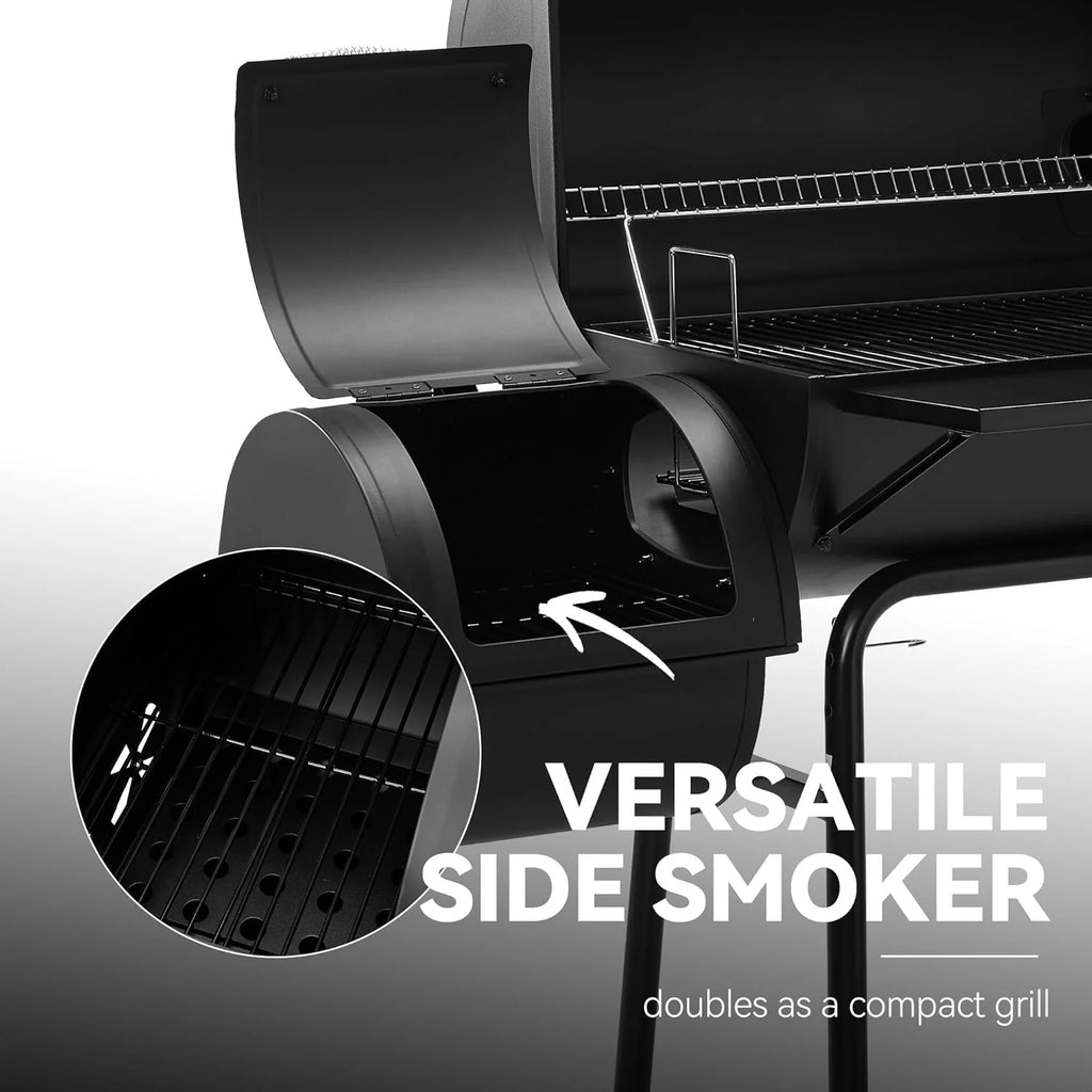 BBQ Charcoal Grill and Offset Smoker, 30'' L, 800 Square Inch, Outdoor for Camping, Black1 pcs